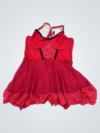 Red Lace Trim Dress
