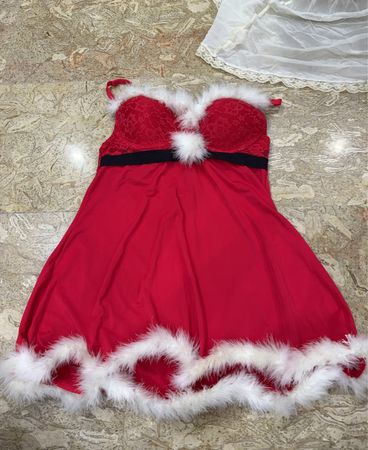 Secret Possession Red Lace Slip Dress with Fur Trim