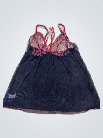 Black Lace Chemise with Red Trim
