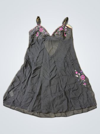 Black Nightdress with Floral Embroidery