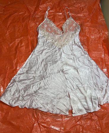 White Satin Chemise with Lace Details