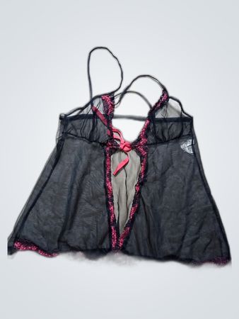 Sheer Black Chemise with Pink Lace