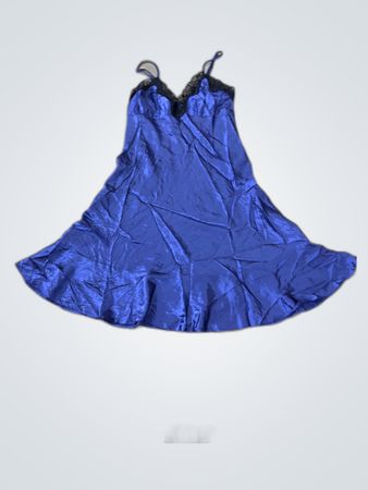 Blue Satin Chemise with Lace Trim