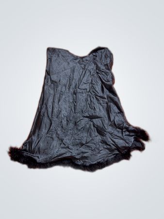 Dunnes Stores Black Satin Slip Dress with Fur Trim
