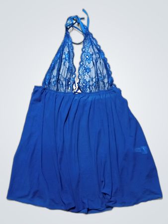 Blue Lace Trim Halter Neck Dress