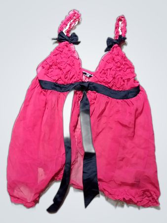 Bou Avenue Pink Sheer Chemise with Black Ribbon