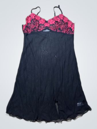 Evie Black Chemise with Red Floral Details