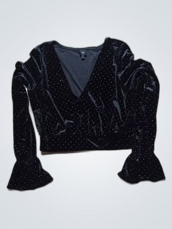 Black Velvet Top with Ruffled Sleeves