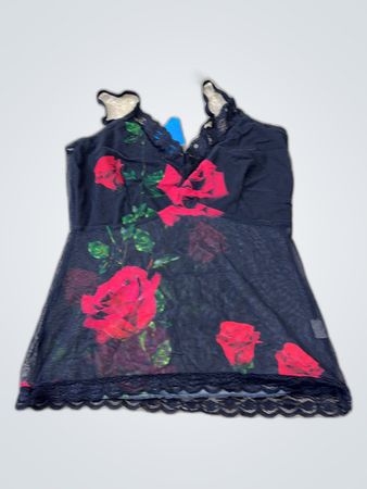 Sheer Black Chemise with Red Roses