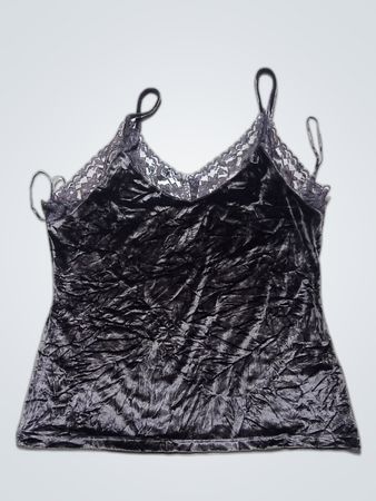 Black Velvet Camisole with Lace Trim