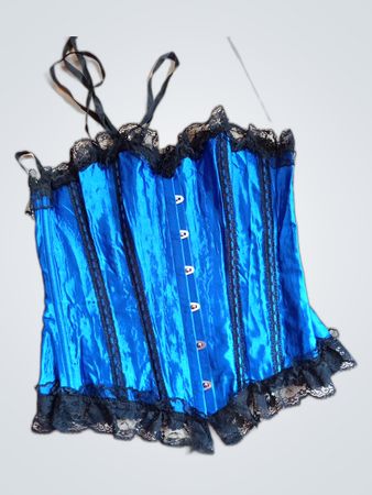 Blue Satin Corset with Black Lace