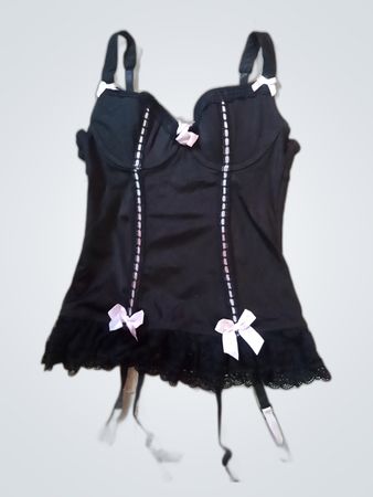 Lovehoney Black Lace Bodysuit with Pink Bows