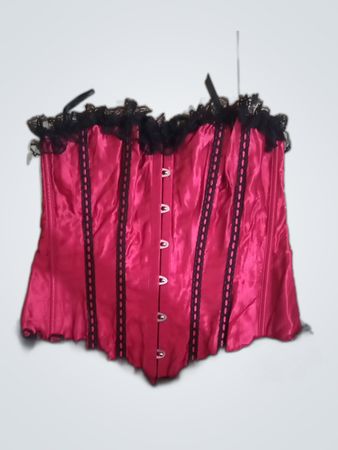 Red Satin Corset with Black Lace