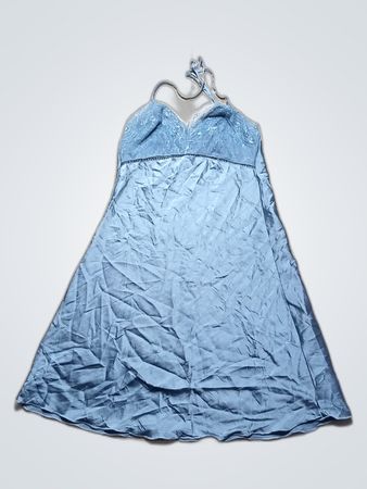 Blue Satin Lace Slip Dress