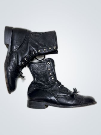 Justina Black Leather Lace-Up Boots