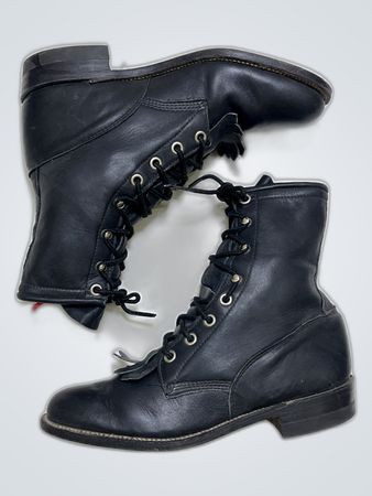 Justin Black Leather Cowboy Boots