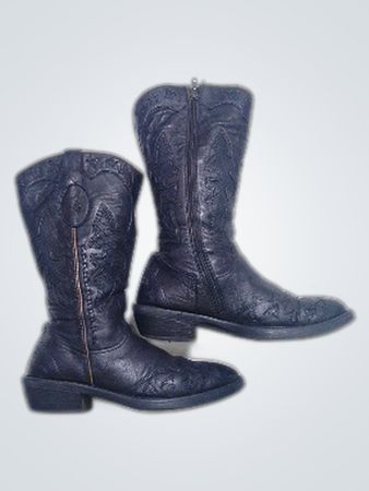 Frye Cowboy Boots Black Leather Embroidered
