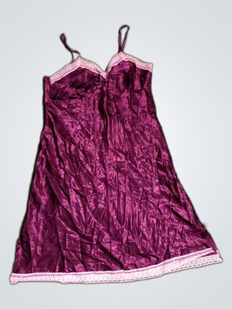 Pink Satin Chemise with Lace Trim