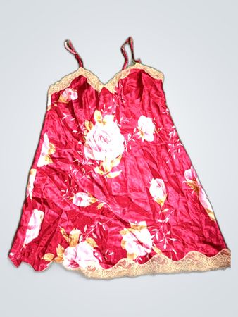 Red Satin Floral Slip Dress