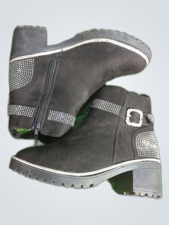 Black Ankle Boots with Rhinestone Accents