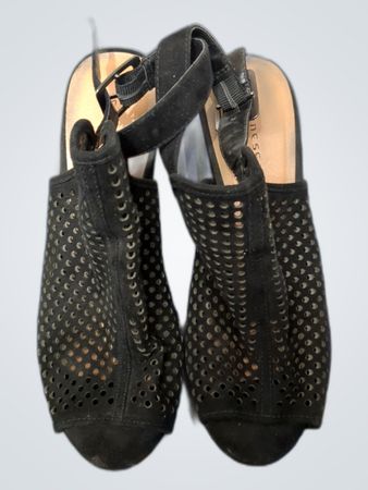 Black Perforated Wedge Sandals