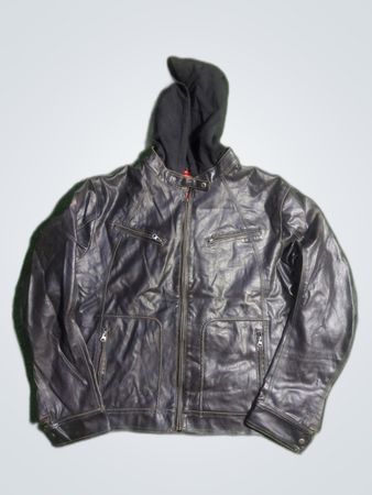 Rivers Black Leather Hooded Jacket