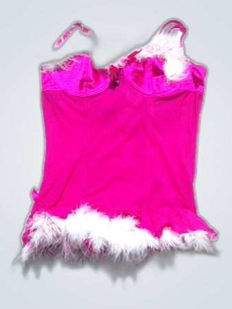 Pink Satin Bra with White Feathers
