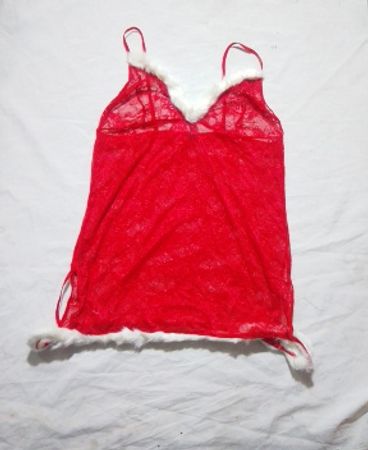 Red Lace Camisole with Fur Trim