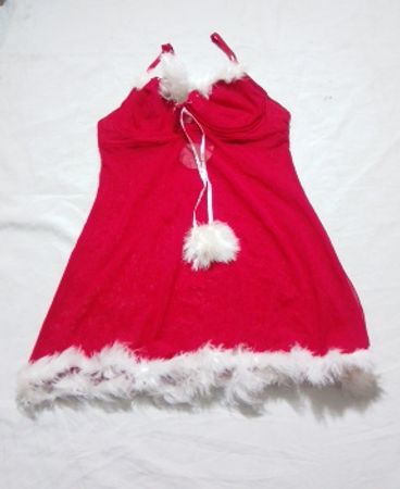Red Faux Fur Trim Slip Babydoll Dress