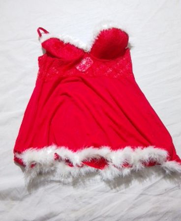 Sephora Red Lace Slip Dress with Fur Trim