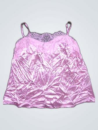 Pink Satin Cami with Lace Trim