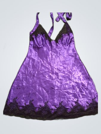 Purple Silk Chemise with Lace Trim