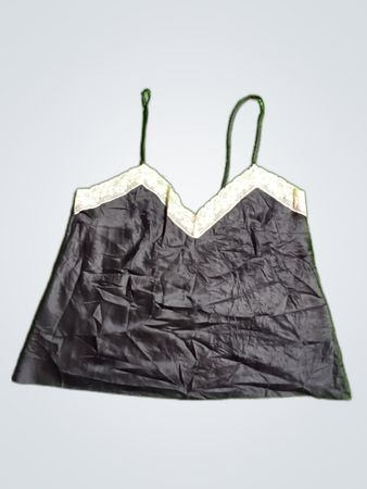 Black Satin Cami with Lace Trim