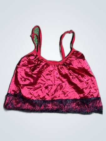 Red Satin Cami with Lace Trim