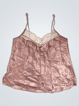 Pink Satin Cami with Lace Trim