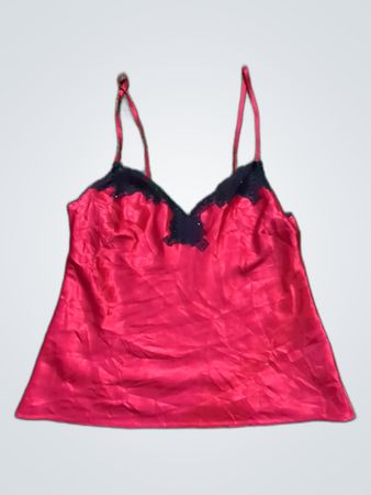 Red Satin Cami with Black Trim