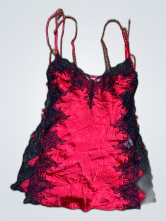 La Senza Red Satin Lace Slip Dress