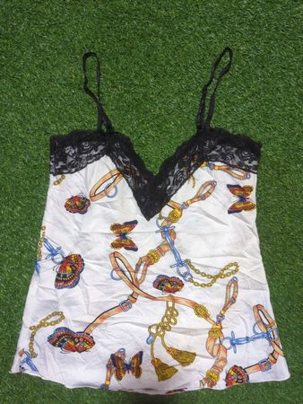 Cameo Rose Women's Silk Blend Cami Top with Chain and Butterfly Print