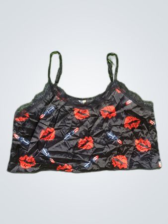 Unbranded Black Printed Satin Camisole Top