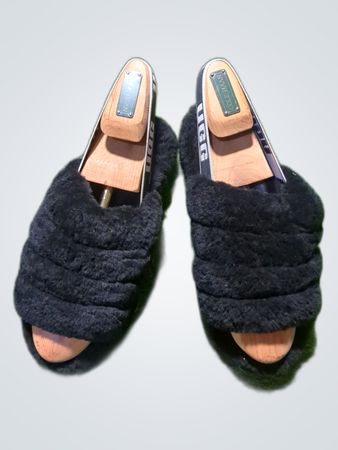 UGG Black Fluffy Slide Sandals