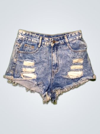 Distressed High-Waisted Denim Shorts