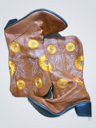 Brown Cowboy Boots with Sunflower Embroidery
