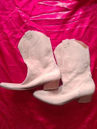 Beige Suede Cowboy Boots