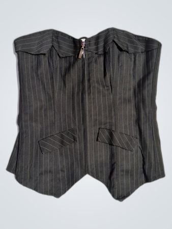 Black Pinstripe Polyester Corset Top