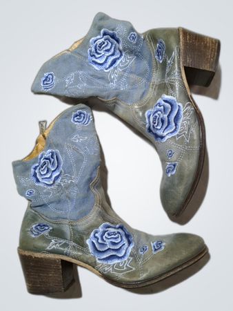 Embroidered Denim Cowboy Boots