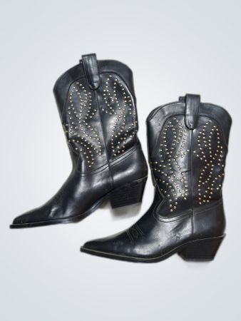 Black Cowboy Boots with Gold Studs