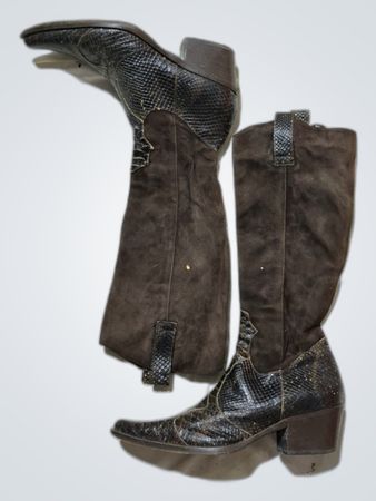 Brown Suede and Snake Skin Boots