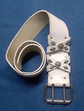 White Leather Belt with Turquoise Stones