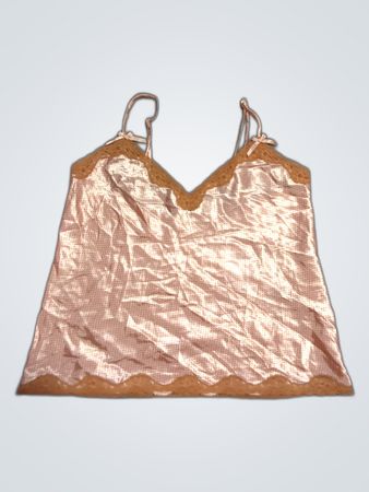 Pink Satin Camisole with Lace Trim