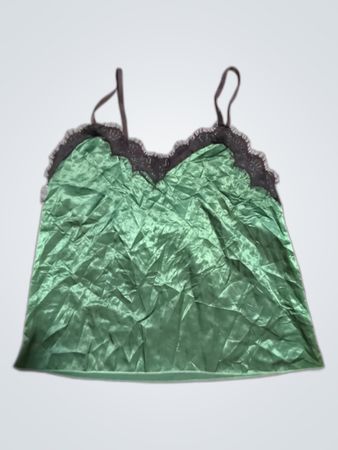 Green Lace Trim Satin Camisole